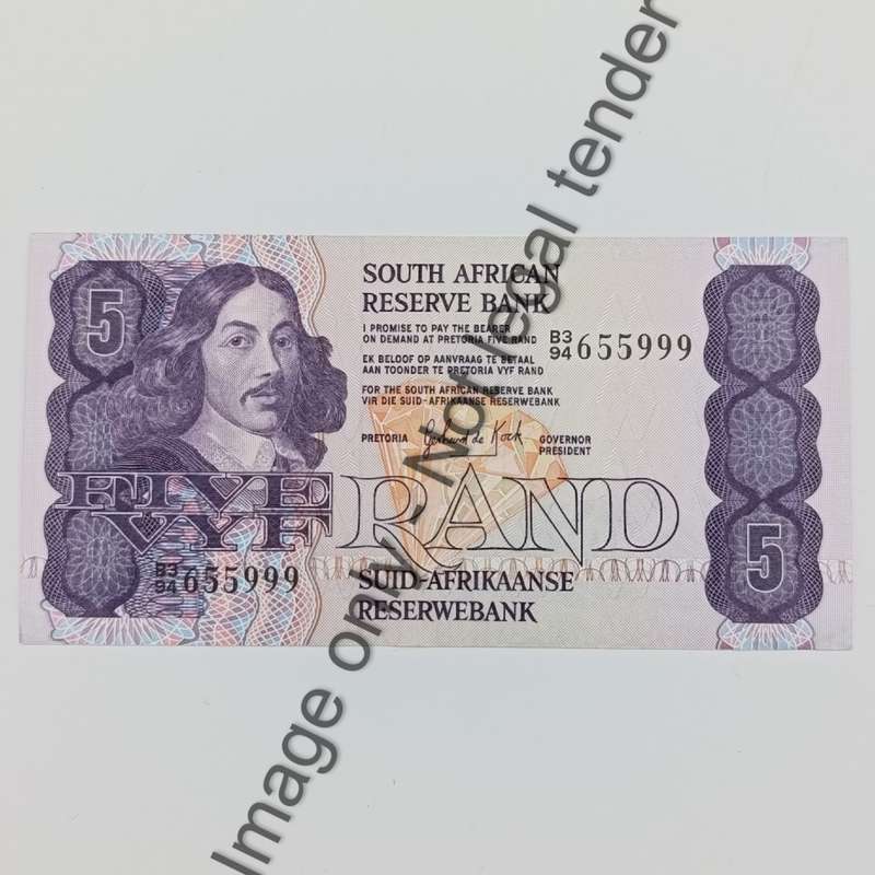 Banknotes SA GPC de Kock 2nd Issue Lot of 9 banknotes R5 with consecutive numbers - uncirculated