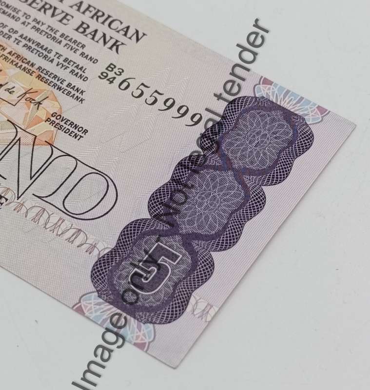 Banknotes SA GPC de Kock 2nd Issue Lot of 9 banknotes R5 with consecutive numbers - uncirculated