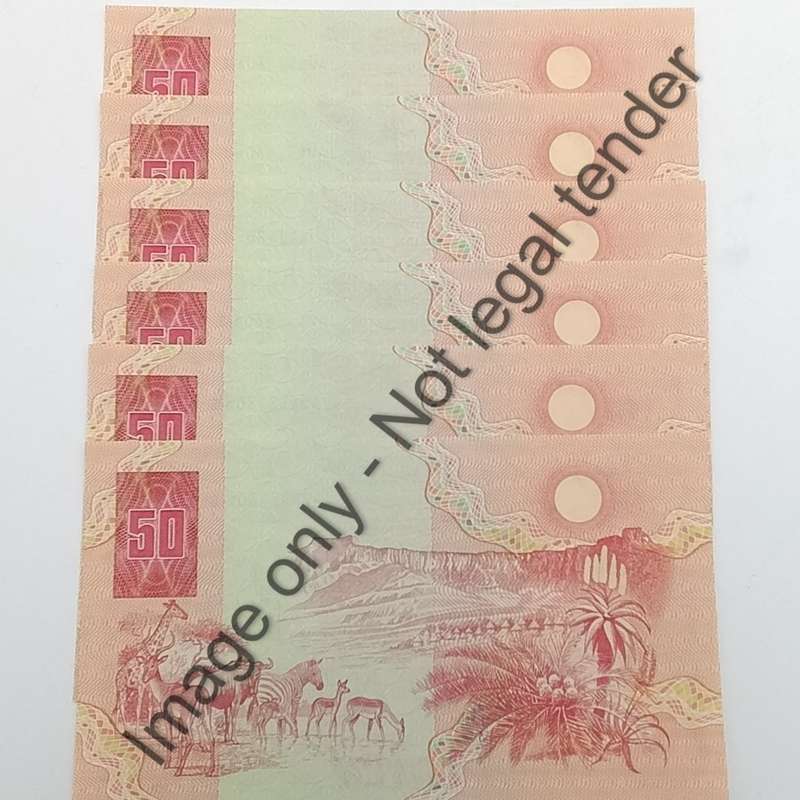 South Africa Banknotes Lot of 6 x R50 notes GPC de Kock - uncirculated with consecutive numbers