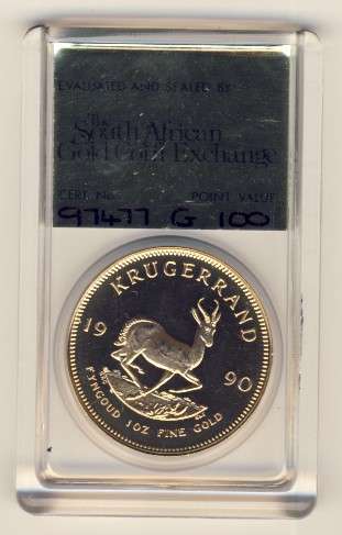 Proof Krugerrand 1990 slabbed by SAGCE with a point value of 100!