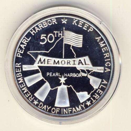 Bullion Silver 1991 Pearl Harbour Dala - One troy ounce of silver in box of issue
