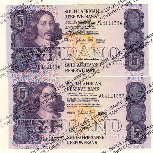 Pair of R5 notes - consecutive numbers - uncirculated