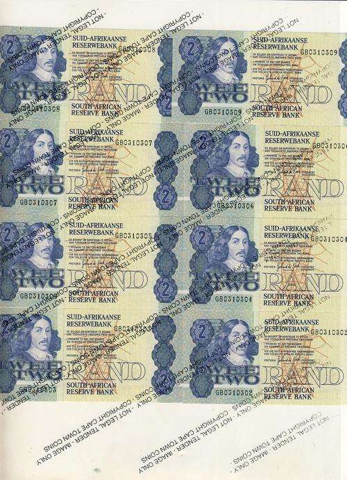 GPC de Kock - 3rd issue lot of 8 uncirculated R2 notes - GB consecutive numbers - as per scan