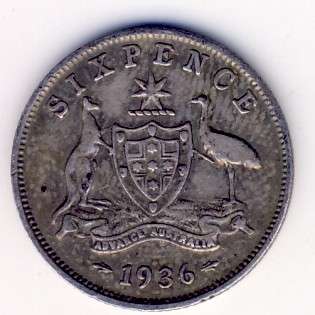 1936 Australia silver sixpence - CRAZY WEDNESDAY