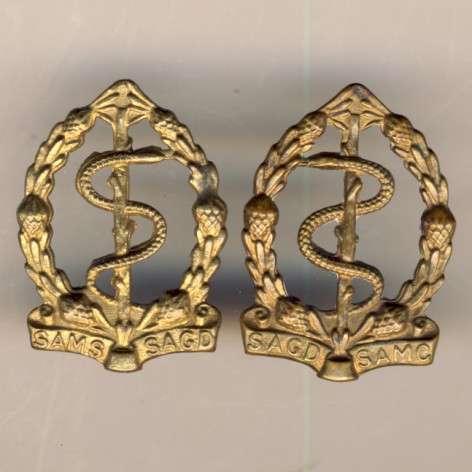 Pair of SA Medical service collar badges