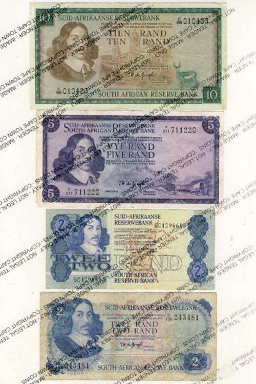 Lot of 4 old SA banknotes