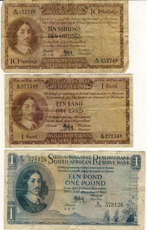 Lot of 12 old SA banknotes as per scan - all different