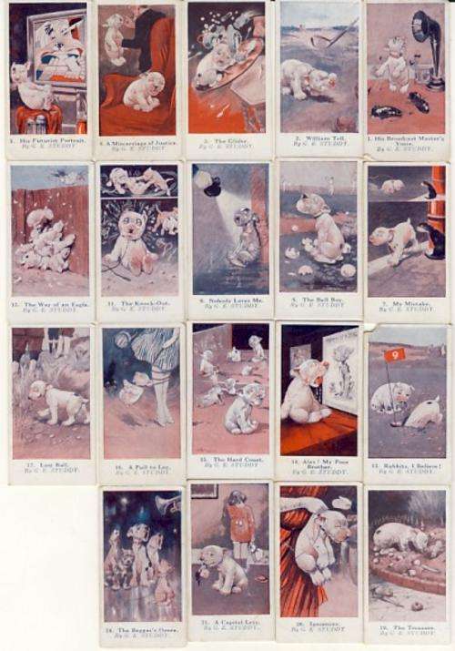 Cigarette cards, Lot of 19 humor doggy cards