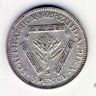 SAU Silver 1925 three pence aVF protea - book value of R825 in VF