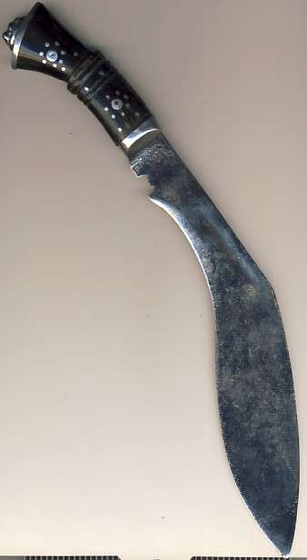 Kukri knife - wooden handle with metal inlays - as per scan