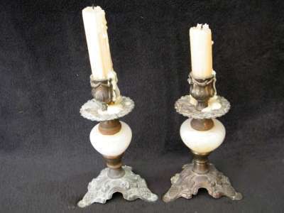 Pair of vintage candle holders with alabaster - made in Italy