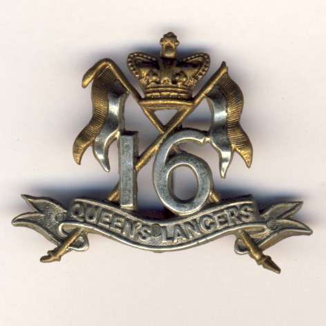 Great Britain 16th Lancers cap badge bi-metal - lugs missing