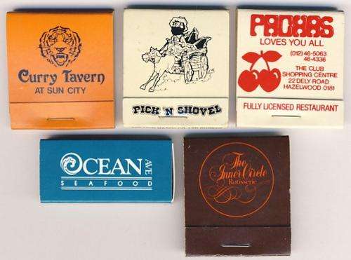 Lot of 5 unused matchboxes of restaurants @ CRAZY R1 start