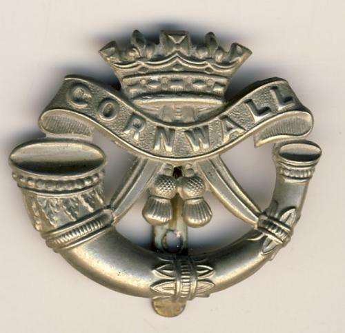 Great Britain - Cornwall Regiment Cap badge - White metal with slide @ CRAZY R1 start