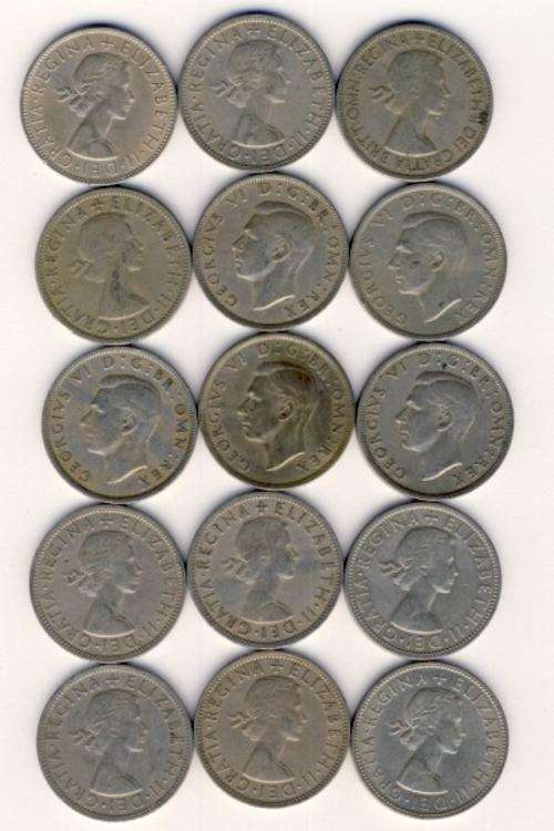 Great Britain lot of 15 different year half crowns as per scan