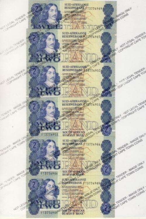 G.P.C de Kock lot of 6 R2 notes with consecutive numbers