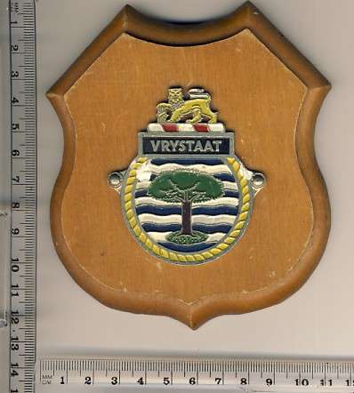 South African Navy Small ships badge on shield - normally given as a prize S.A.S. Vrystaat