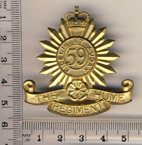 Australian 59th Hume Regiment Cap badge with Queens Crown - as per scan