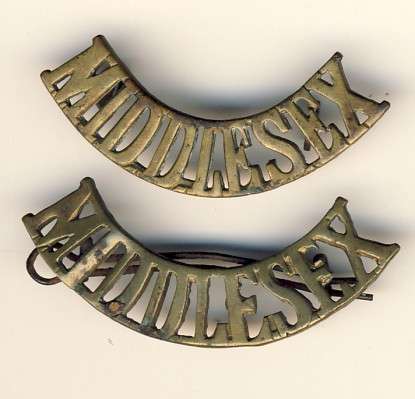 The Middlesex Regiment shoulder Title worn 1908 - 1939 - Lugs intact  - Bronze badges - as per scan