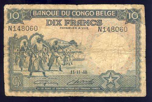 Belguium Congo - 11-11-1948 banknote 10 Francs - @@@ Crazy R1 Start