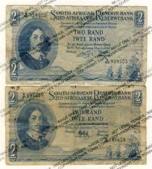 SA - Pair of well used R2 notes - Rissik & De Kock - as per scan