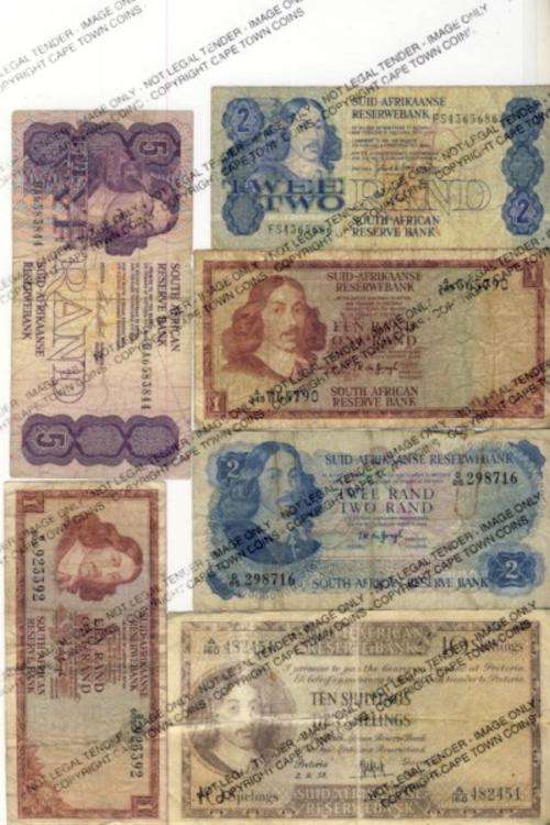 Lot of 6 dirty & well used old SA Notes - as per scan