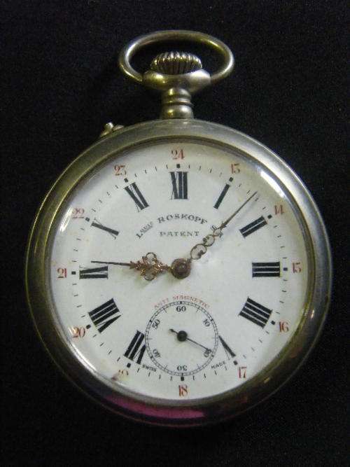 Unusual Louis Roskopf SA pocket watch - over wound, but runs if you move it - needs service