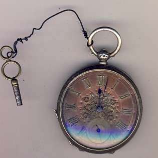 Antique pocket watch - 935 Silver and Gold - with key - working - as per scan