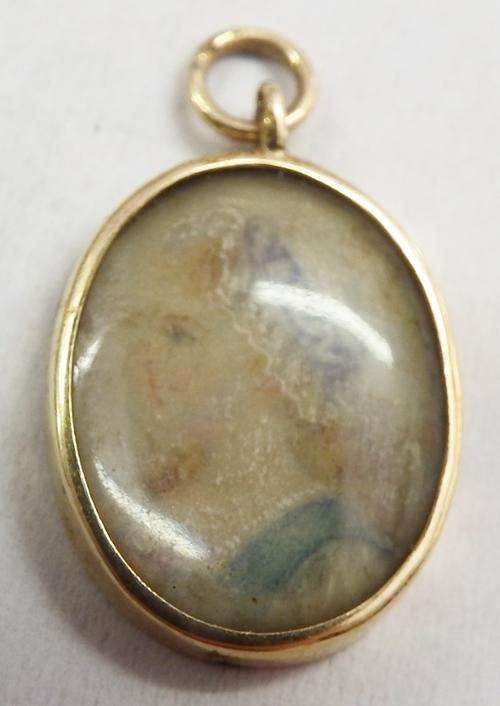 Gold pendant with glass art work - antique