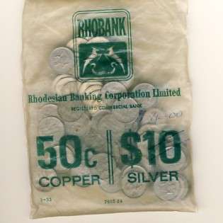 Rhodesia Lot of 100 two and a half cents kept in a Rhobank bag - You bid per coin to take all