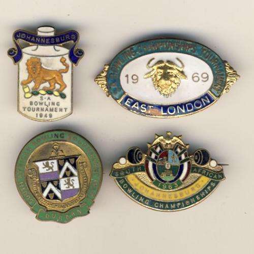 SA Bowling Tournament Badges 1938, 1949, 1963, 1969 @ CRAZY R1 start