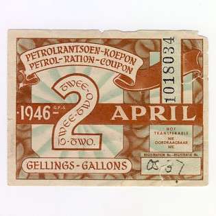 1946 Paper Petrol Ration Coupon - 2 Gallons - as per scan - Smithfield cancellation on the back