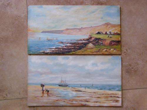 Lot of 2 paintings on students Academy Board unsigned 20 x 40 cm as per scan