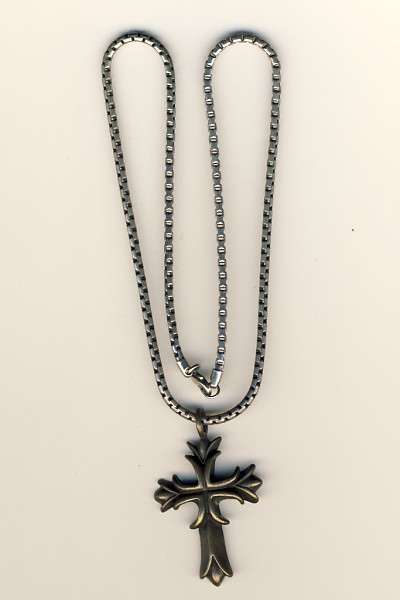 Stainless steel necklace with brass cross - lovely