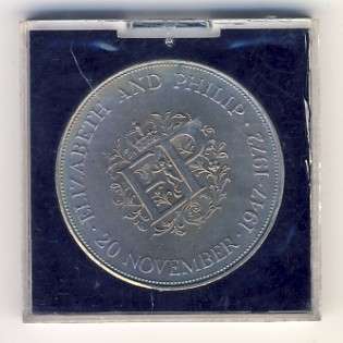 Great Britain 1972 Elizabeth & Philip Crown size coin in slab - as per scan