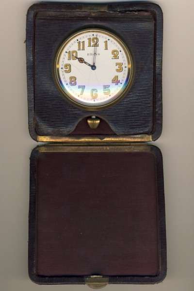 Travelling alarm clock - 8 days - Antique and overwound  - in a case as per scan