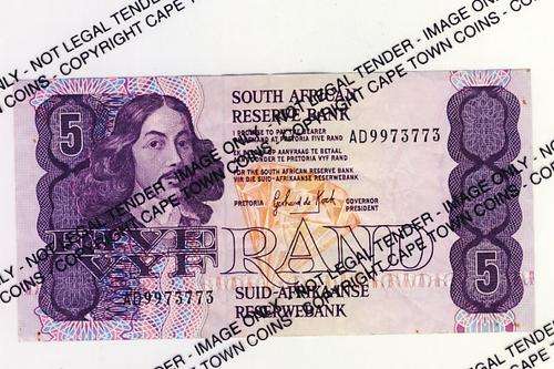 GPC de kock Third issue 1989 Eng over Afr R5 note number AD 9973773