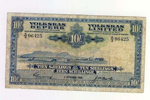 South West Africa Volkskas 1958 Ten Shillings