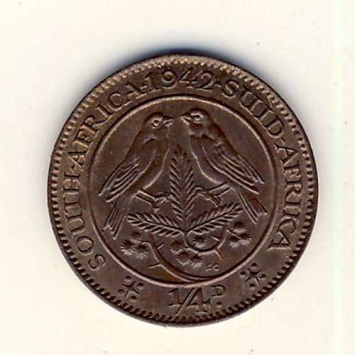 1942 SA Union 1/4d farthing AU @ CRAZY R1 start