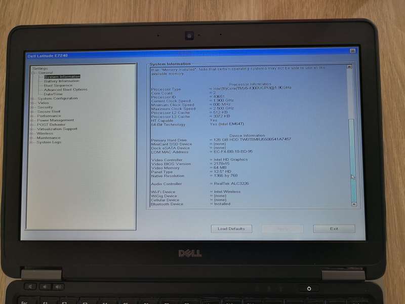 DELL LATITUTDE E7240 4TH GEN CORE i5-4300U 8GB RAM 128GB mSATA 12.5" SCREEN