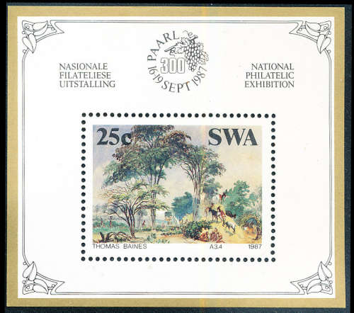 South West Africa - 1987 - Baines Paintings - 25c foundation m/sheet - unhinged mint . SAC 487a .
