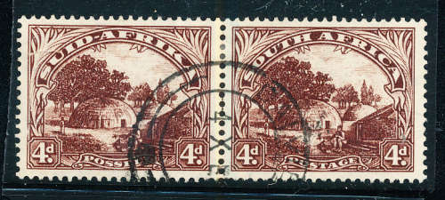 South Africa - 1947 - 1954 - 4d brown fine used horiz pair . SACC 117 .