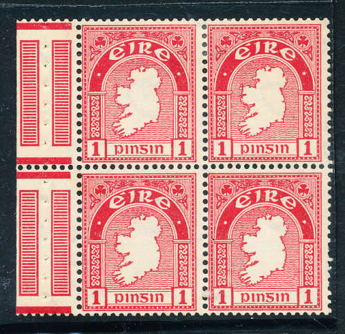 Ireland - 1940-68 - Defins 1d carmine marginal booklet pane of 4 stamps mint hinged . SG 112 .
