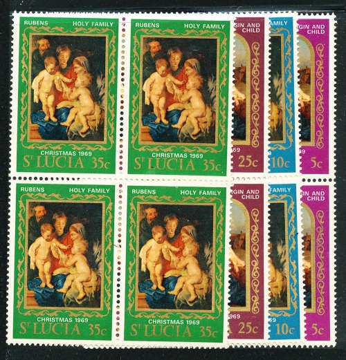 St. Lucia - 1969 - Christmas - set of 4 in blocks of 4 mint unhinged . SG 272-275 .