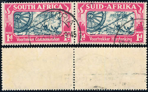 South Africa - 1938 - Comm of Voortrekkers - 1d wagon wheel fine used horiz pair . SACC 79 .