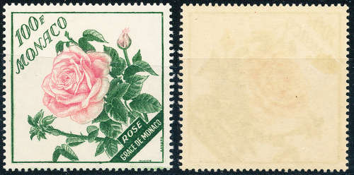 Monaco - 1959 - Flowers 100 F rose and green fine mint . SG 625 .