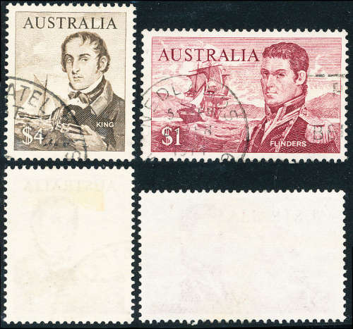 Australia - 1966 - Decimal Issues - $1 brown-purple, $4 sepia fine used . SG 401, 403 .