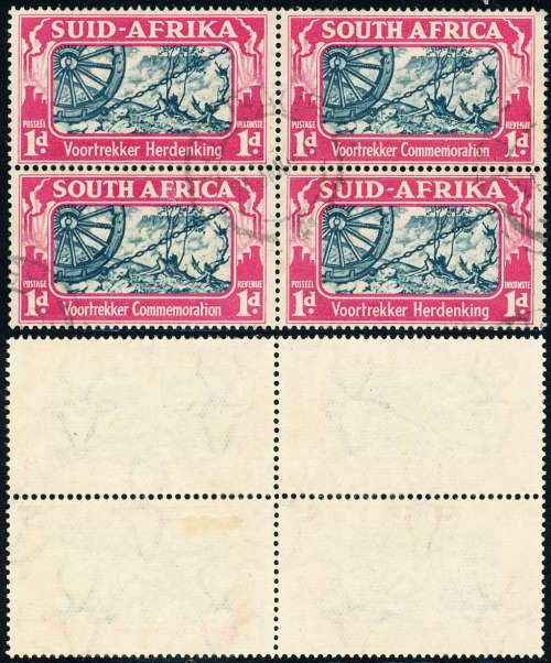 South Africa - 1938 - Comm of Voortrekkers - 1d block of 4 fine used . SACC 79 .