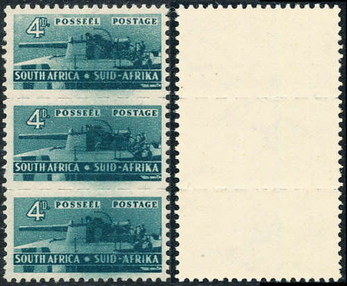 South Africa - 1942-1944 - Small War - 4d slate-green vertical unit of 3 stamps mint unhinged .