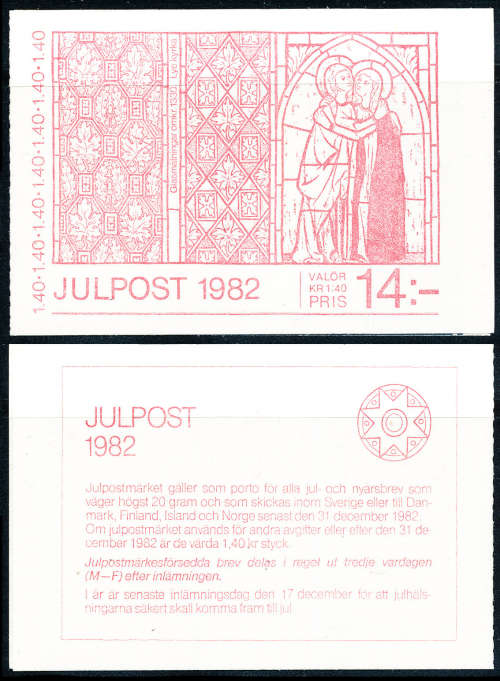 Sweden - 1982 - Christmas - Medieval Glass - 14 k booklet of 10 stamps mint unhinged . SG 1129-1133